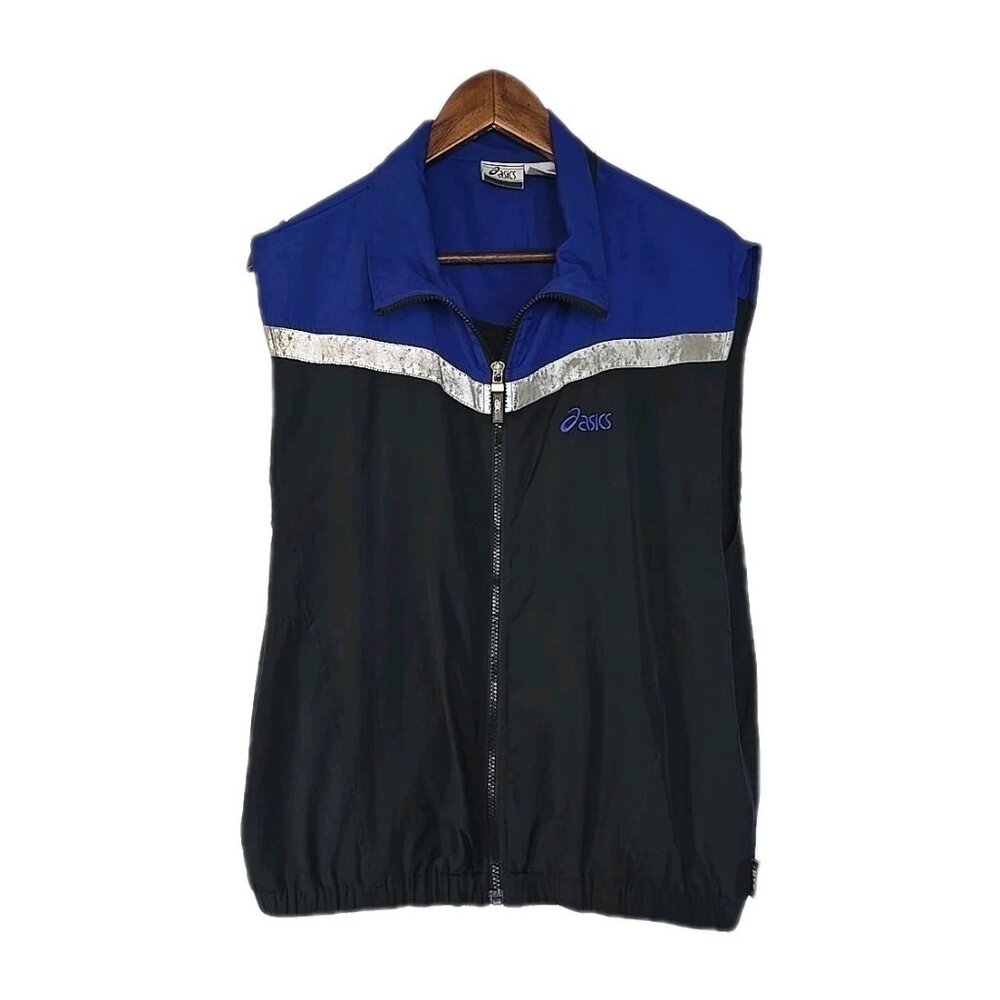 Vintage ASICS Mens Vest Black Blue Size Mediun HTF Running Vented